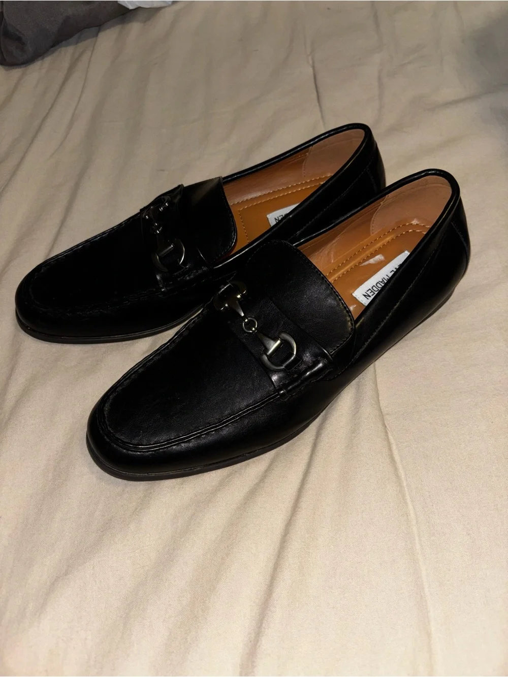 Steve Madden Black Leather Bit-Detail Slip-On Loafers